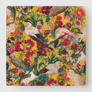 BLUMEN UND VÖGEL XVIII QUADRATISCHE WANDUHR
