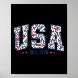 Blumen USA Retro Amerika 4. Juli Patriotisches Mäd Poster