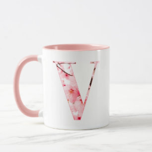 Blumen-V-Anfangsbuchstabe-Tasse Personalisierter Tasse