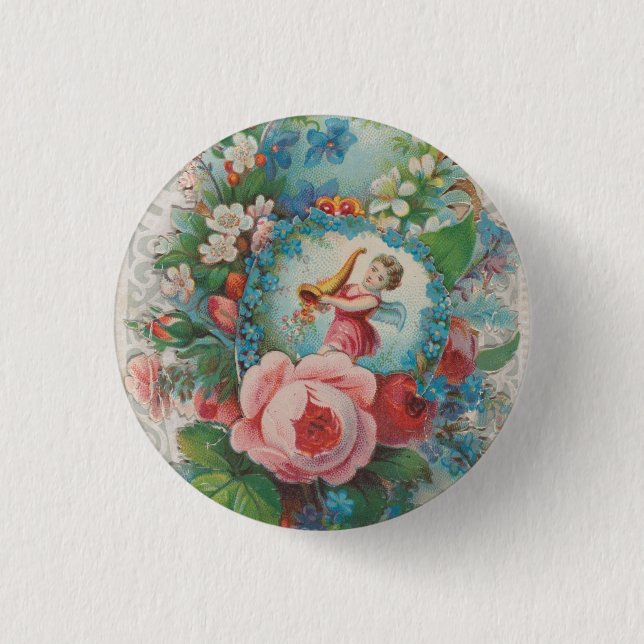 Blumen Valentinskarte aus der viktorianischen Ära, Button (Vorderseite)