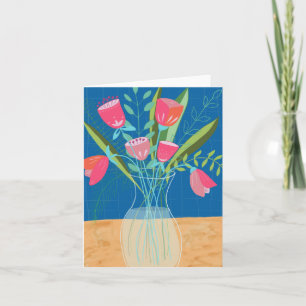 Blumen-Vase in Rosa und Blau  Karte