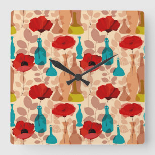 Blumen-, Vasen- und Flaschenmuster Quadratische Wanduhr