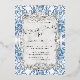 Blumen Vintag Elegantes blaues Silber Brautparty Folieneinladung