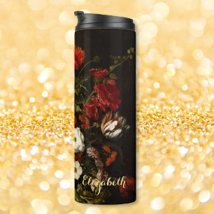 Blumen Vintage-Blumenkunst Elegantes Gold-Monogram Thermosbecher