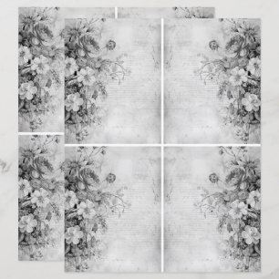 Blumen Vintage Collage 1b 1 von 4 Schwarz und Weiß
