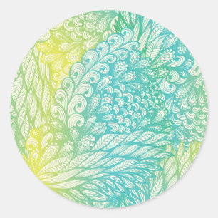 Blumen Vintage Gelb und Blau Gradient Runder Aufkleber