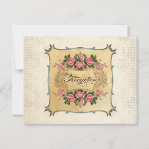 Blumen Vintage Moderne Rosa Rosen Liebesvögel Wirb Einladung