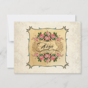 Blumen Vintage Moderne Rosa Rosen Liebesvögel Wirb RSVP Karte