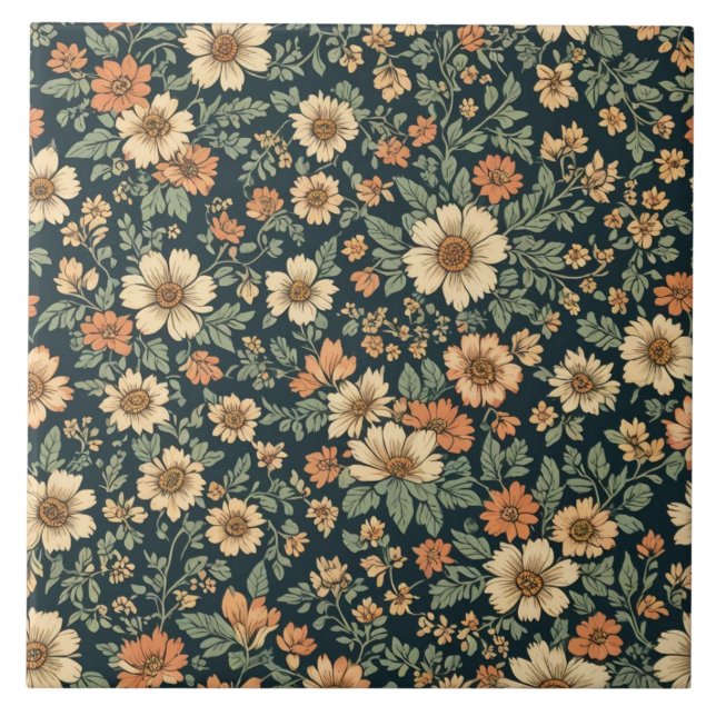 Blumen-Vintage-Muster  Fliese (Vorderseite)