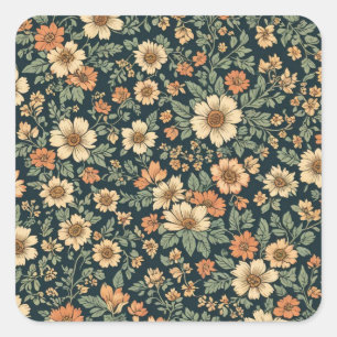 Blumen-Vintage-Muster Quadratischer Aufkleber