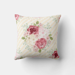 BLUMEN VINTAGE ROSA ROSEN WURF KISSEN