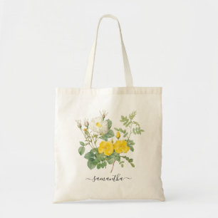 Blumen Vintage Rosen Gelb Botanisch Personalisiert Tragetasche