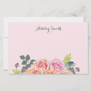 Blumen Vintage-Rosen Hellrosa Schriftname Briefpapier
