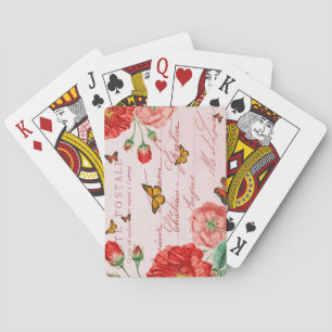 Blumen-Vintage-Spielkarten mit roten Blumen Spielkarten