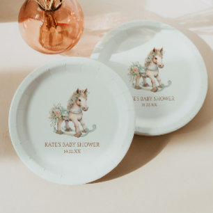 Blumen Vintage Spielzeug Schaukelpferd Babyparty Pappteller