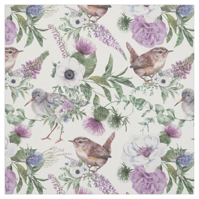 Blumen Violette Distel Singvogel Stoff (Muster)