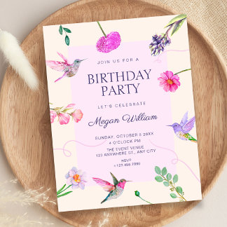 Blumen Vögel Geburtstag Einladung