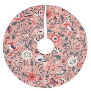 Blumen Vögel Handgezeichnet Vintage Polyester Weihnachtsbaumdecke