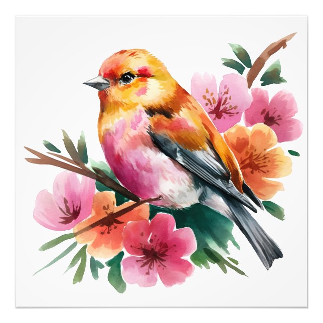 Blumen-Vogel in Rosa Fotodruck (Vorne)