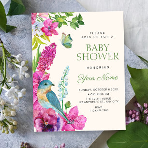 Blumen-Vogel-Kunst-Babyparty Einladung
