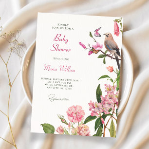 Blumen-Vogel-Kunst-Babyshower Einladung