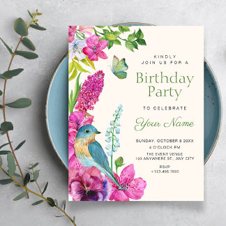 Blumen-Vogel-Kunst-Geburtstag Einladung