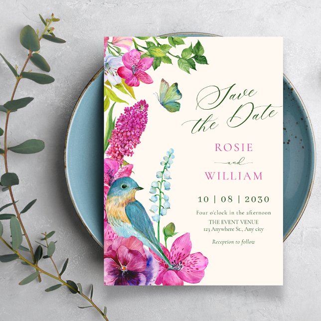 Blumen-Vogel-Kunst-Hochzeit Save The Date (Von Creator hochgeladen)