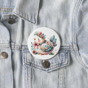 Blumen-Vogel mit pastellfarbenem Boho-Charme Button