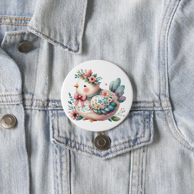 Blumen-Vogel mit pastellfarbenem Boho-Charme Button (Beispiel)