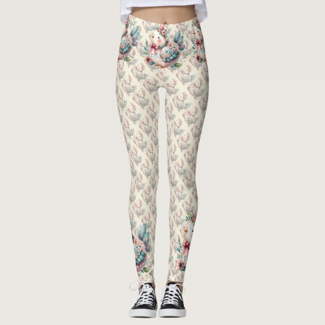 Blumen-Vogel mit pastellfarbenem Boho-Charme Leggings (Vorderseite)