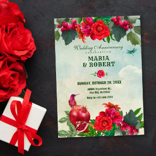 Blumen Vogel Retro Vintage Hochzeit Jubiläum Einladung