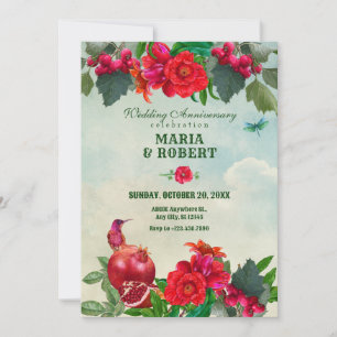 Blumen Vogel Retro Vintage Hochzeit Jubiläum Save The Date