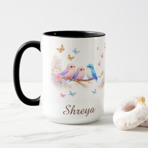 Blumen-Vogel-Tasse Pastell-Schmetterling-Ästheti Tasse