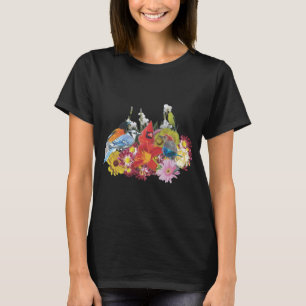 Blumen-/Vogelgemischt-shirt T-Shirt