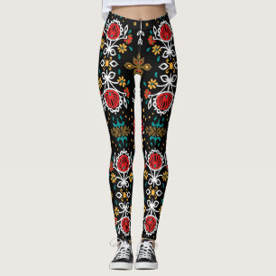 Blumen-Volk-Muster: Indische Stickerei. Leggings