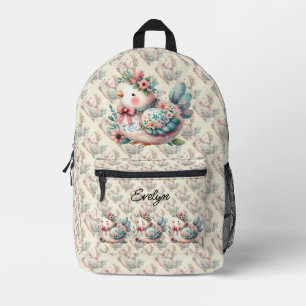 Blumen-Volk-Vogel mit pastellfarbenem Boho-Charme Bedruckter Rucksack