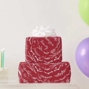 Blumen-Volkskunst-Geweih-Rot-Weihnachtsmuster Geschenkpapier