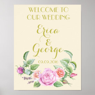 Blumen-Vorlage Rosé Willkommens-Hochzeitsschild Dr Poster