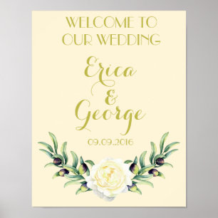 Blumen-Vorlage Rosé Willkommens-Hochzeitsschild Dr Poster