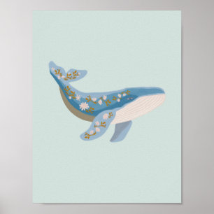 Blumen-Wal-Kinderzimmer-Druck Küsten-Ozean-Baby Poster