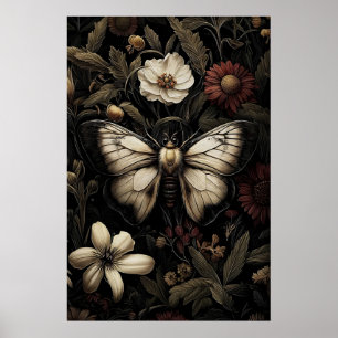 Blumen-Wald-Motten-Schmetterlingsdruck, Dunkel Poster