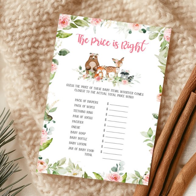Blumen-Wald-The Price Is Right-Spiel (Girl Woodland Animals Baby Shower The Price Is Right Game)