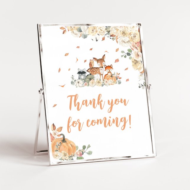 Blumen-Waldtiere Danke-fürs-Kommen-Schild Poster (Floral Woodland Animals Baby Shower Thank you for coming Sign)