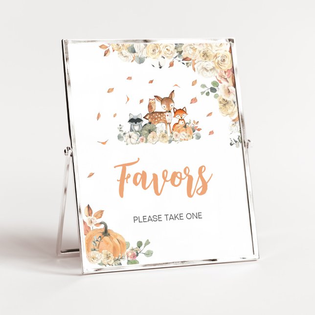 Blumen-Waldtiere Geschenkanhänger Schild (Floral Woodland Animals Baby Shower Favors Sign)