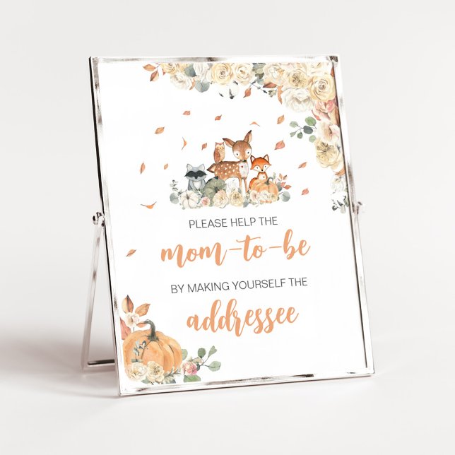 Blumen-Waldtiere-Umschlag-Station-Schild Poster (Floral Woodland Animals Baby Shower Envelope Station Sign)