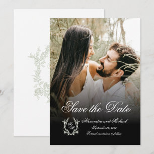 Blumen-Wappen-Monogramm-Foto-Overlay-Hochzeit Save The Date