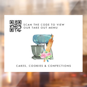 Blumen-Wasserfarbe-Bäckerei-Logo   QR-Ausnahmemenü Fensteraufkleber