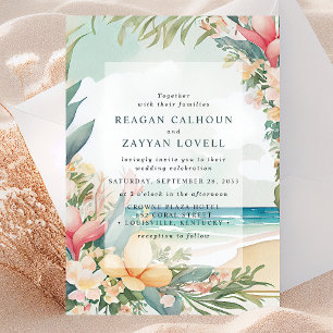 Blumen-Wasserfarbe-Strand-Laub-Hochzeit Einladung