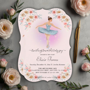 Blumen-Wasserfarben-Babyshower mit tanzender Balle Einladung