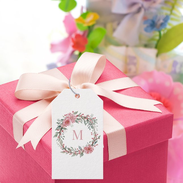 Blumen-Wasserfarben-Monogramm – Personalisierter A Geschenkanhänger (Monogram Floral Watercolour Gift tag (personalise))